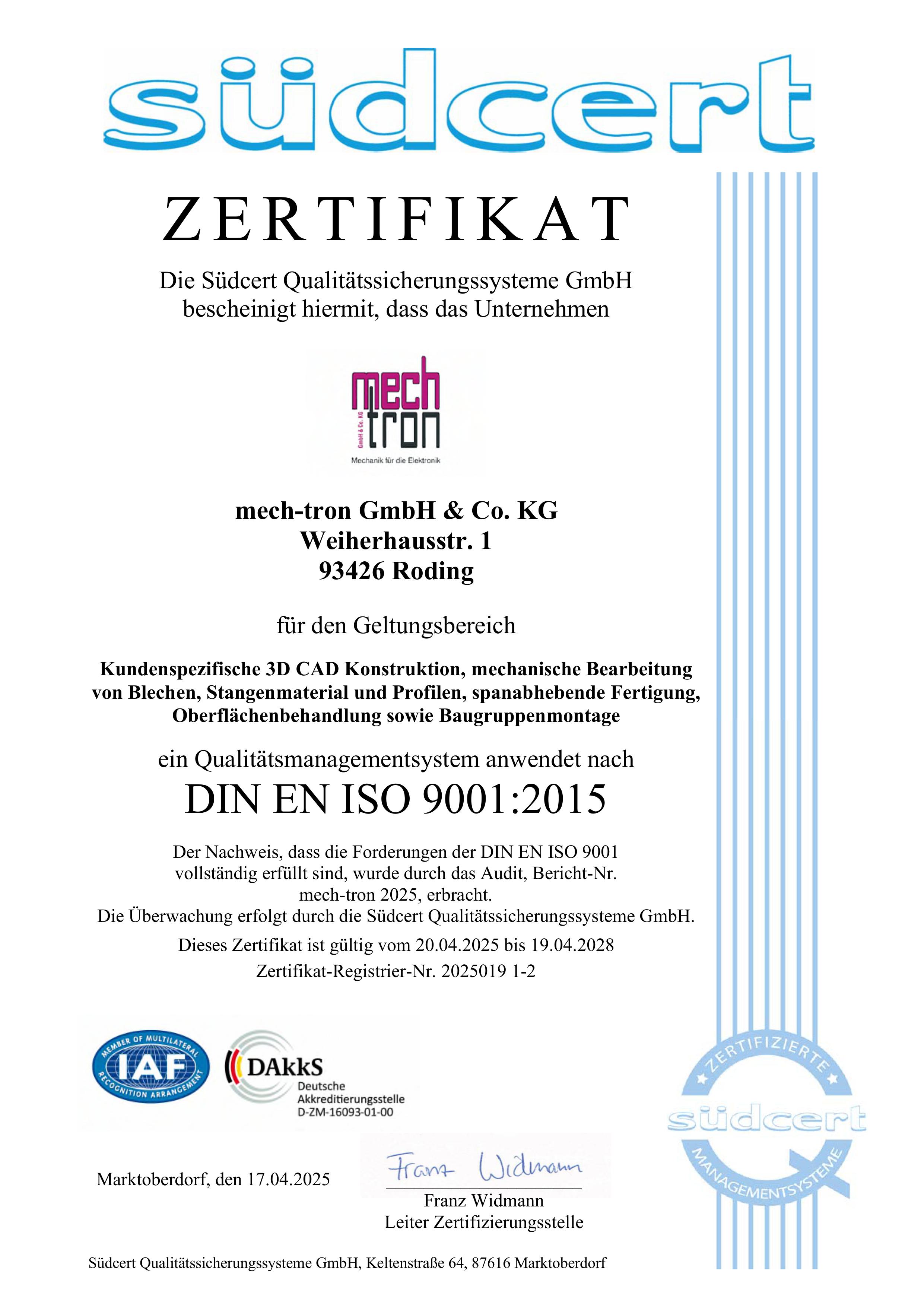 Südcert Zertifikat Südcert Qualitätssicherungssysteme